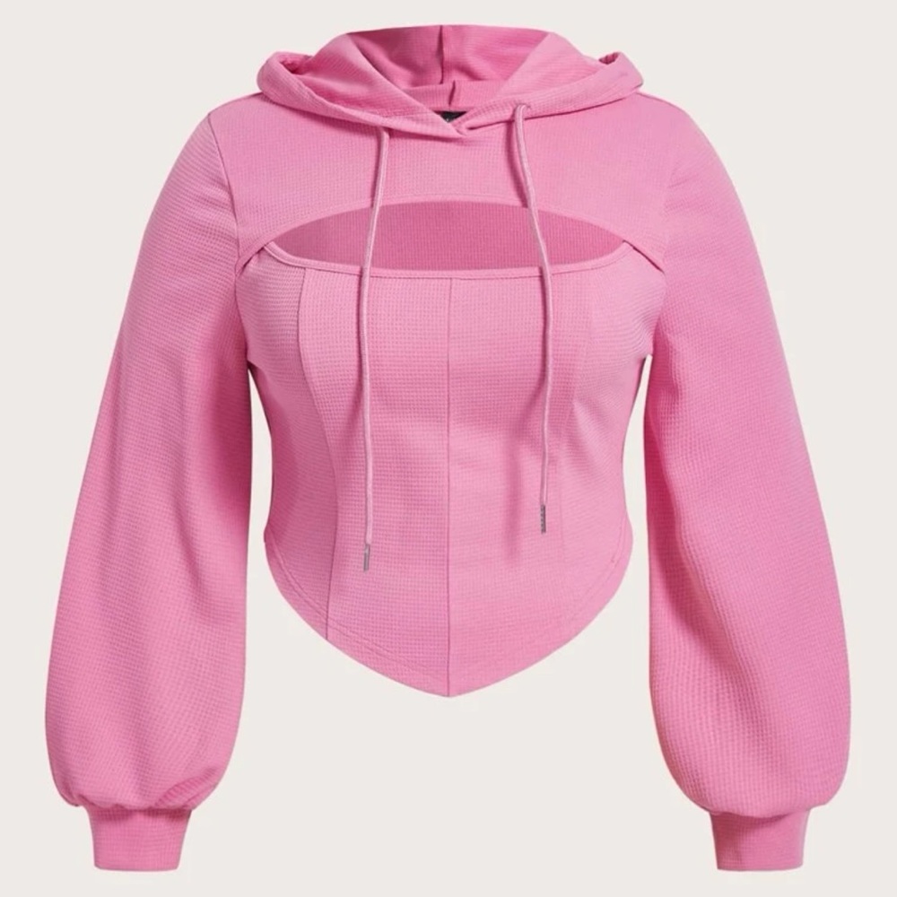 Plus Cut Out Drawstring Asymmetrical Hem Hoodie